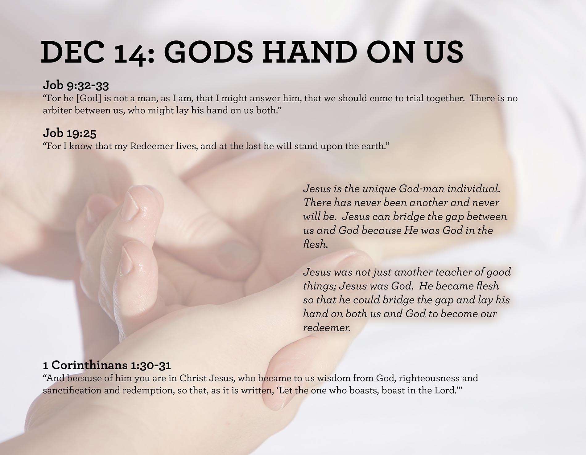 GODS HAND ON US Job 9:32-33